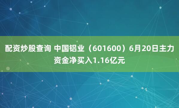 配资炒股查询 中国铝业（601600）6月20日主力资金净买入1.16亿元